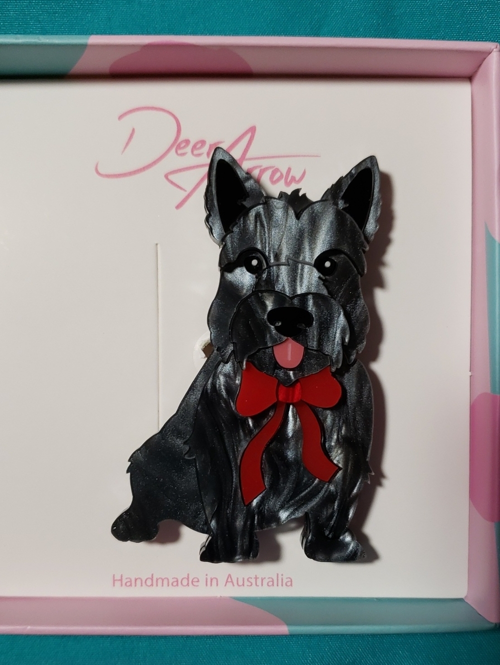 Deer Arrow Seamus the Scottie Brooch. Scottish terrier dog jewelry.
